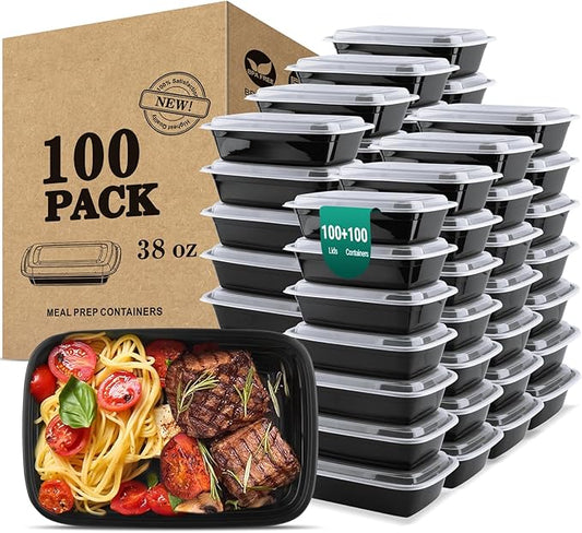 KEEP COLDER 38 Oz Plastic Meal Prep Containers - [100 Set] Food Storage Containers with Lids - Clear Disposable To Go Containers, BPA Free, Stackable, Leakproof, Microwave and Freezer Safe