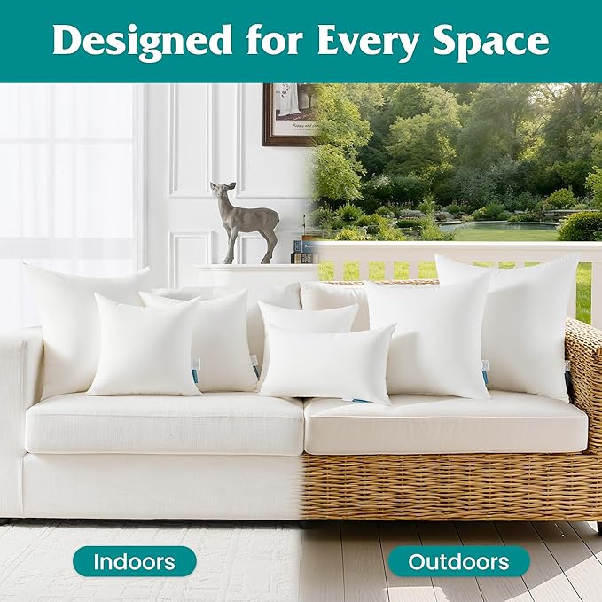 Oubonun 18x18 Waterproof Outdoor Pillow Inserts – Set of 2 Soft & Fluffy, Water Resistant Throw Pillows for Patio, Garden, Porch, or Indoor Decorative