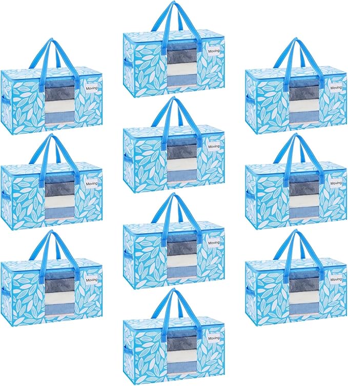 VENO 10 Pack Moving Bags, Storage Bins with lids, Packing Supplies for College, Alternative to Moving Boxes, Foldable, Heavy-Duty Tote (Spring Breeze, 10 Pack)