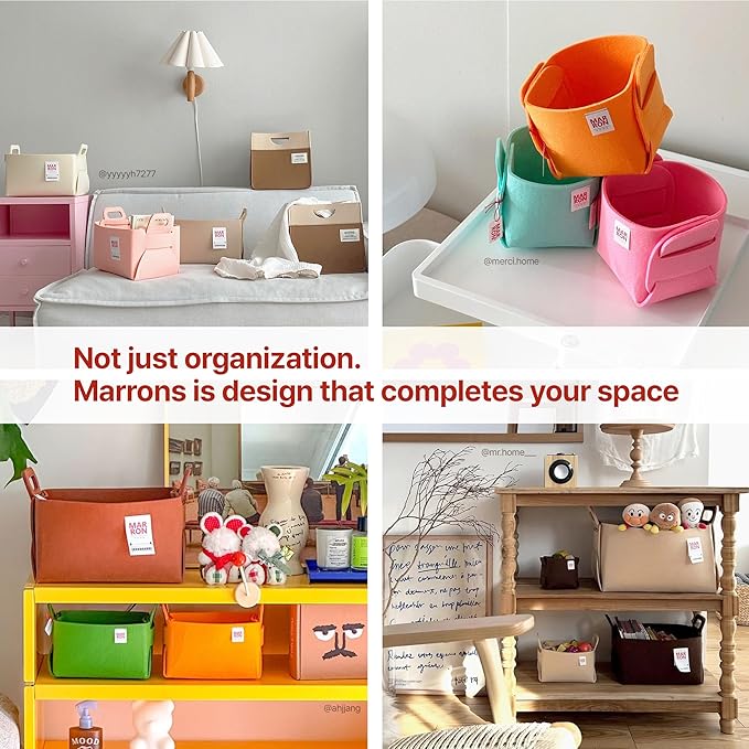 Collapsible Pink Felt Storage Bin Medium 11"x7.1"x7.1" – Foldable Basket with Handles for Closet, Toy Storage, Laundry Room Organization, Decorative Storage Bins for Shelves, Cube Storage