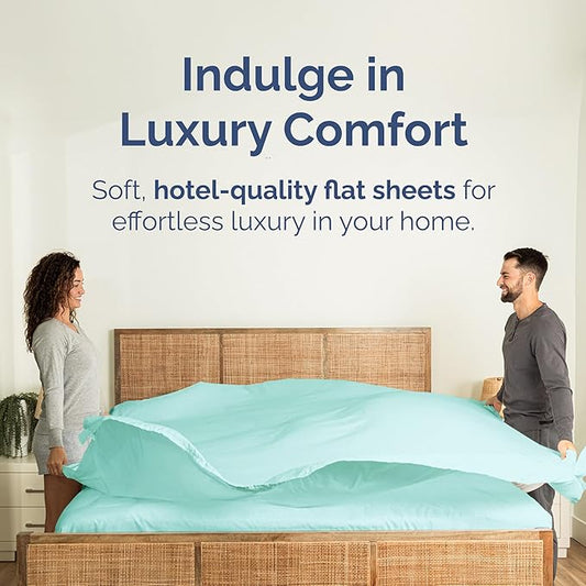 Cal King Size Flat Sheet - Hotel Quality Top Flat Bed Sheet Only - Ultra-Soft, Breathable & Cooling - Fade & Wrinkle Free - Easy-Care, Stain & Shrink Resistant Bedding - Easy-Fit & Oeko-Tex - Spa Blue
