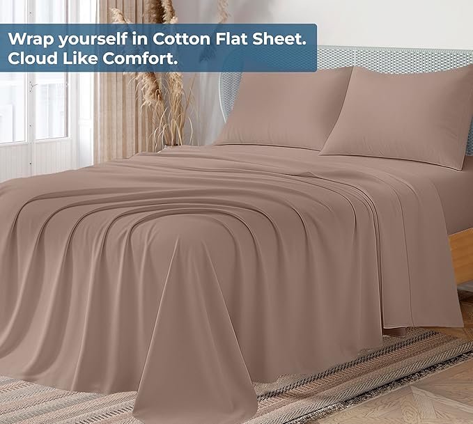 Royale Linens 100% Organic Cotton King Flat Sheet Only - Super Soft - Percale Top Sheets - King Flat Sheet Sold Separately - Breathable, Cool & Crisp White Sheets Only (105" x 102", Mocha)