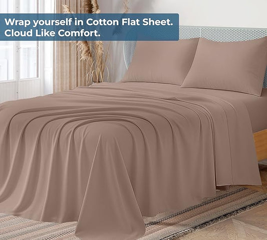 Royale Linens 100% Organic Cotton King Flat Sheet Only - Super Soft - Percale Top Sheets - King Flat Sheet Sold Separately - Breathable, Cool & Crisp White Sheets Only (105" x 102", Mocha)