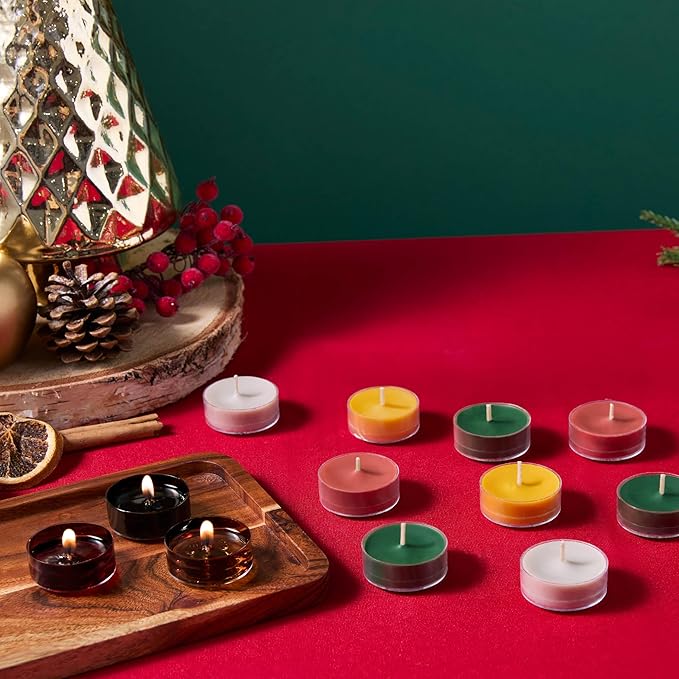 PartyLite Tea Lights Sampler, Cranberry Patchouli Bark & White Suede & Pine with Cashmere & Vanilla Scented Candles, Gift Set of 12, Aromatherapy with upto 4 to 6 Hours Burn Time, Ideal for Home Decor