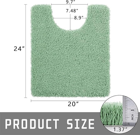 Yimobra U Shaped Toilet Bath Rug, Fluffy Plush, Super Shaggy Soft Non Slip, Water Absorbent Microfiber Bath Mat, Dries Quickly, Machine Washable Thick Bathroom Rugs, 20"x 24", Pure Light Green