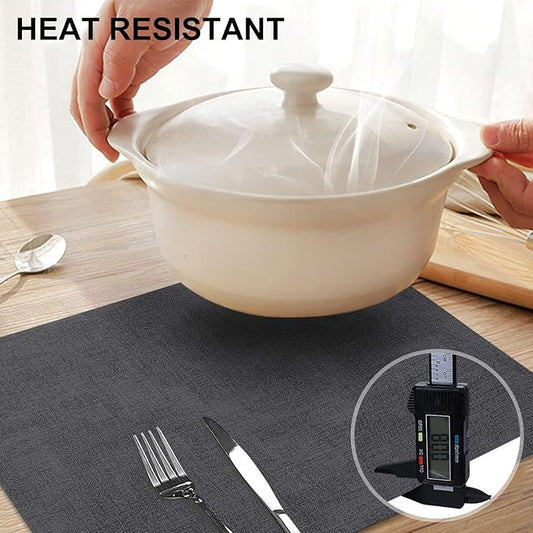 homing Faux Leather Heat Resistant Placemats 8 Packs, Waterproof Wipeable Dining PU Place Mats for Indoor & Outdoor, Easy to Clean, Charcoal