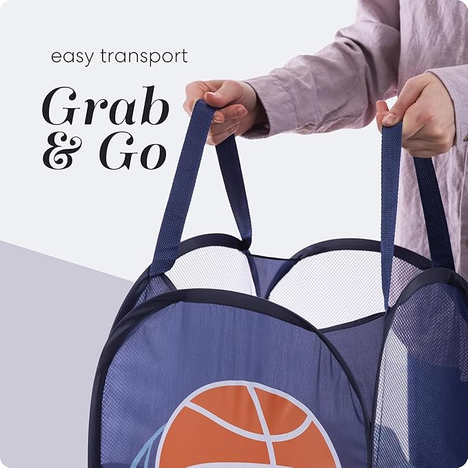 Handy Laundry Collapsible Mesh Pop Up Hamper with Wide Opening and Side Pocket - Breathable, Sturdy, Foldable, and Space-Saving Design for Clothes and Storage (Sports)