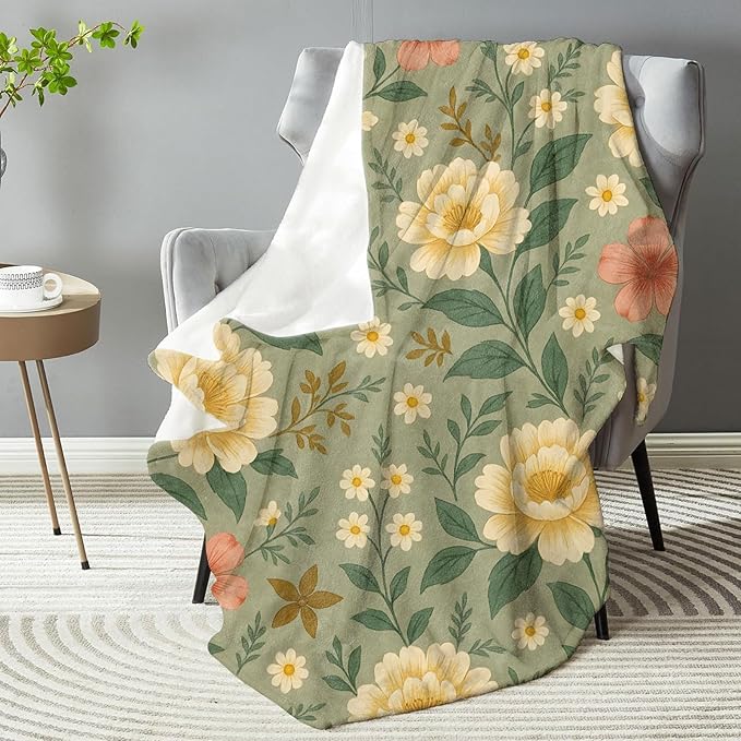 Pastel Bloom Floral Blanket, Soft Lightweight Warm Cozy Flannel 50×40 inch Throw Blanket for Couch, Travel, Bed, Outdoor, Gifts for Women Men Adults Kids