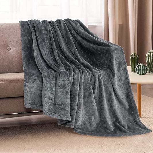TOONOW Fleece Blanket Fuzzy Plush Throw Blanket Twin Size 60" x 80", Super Soft Fluffy Bed Blanket Geometric Pattern Comfy Microfiber Flannel Blankets for Couch, Bed, Sofa, Dark Grey