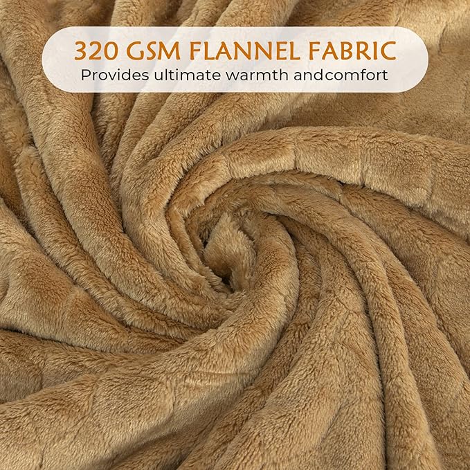 TOONOW Fleece Blanket Super Soft Cozy Throw Blanket 50" x 60", Lightweight Fuzzy Comfy Textured Flannel Blanket Warm Plush Throw Blankets for Couch, Sofa, Bed, Camel
