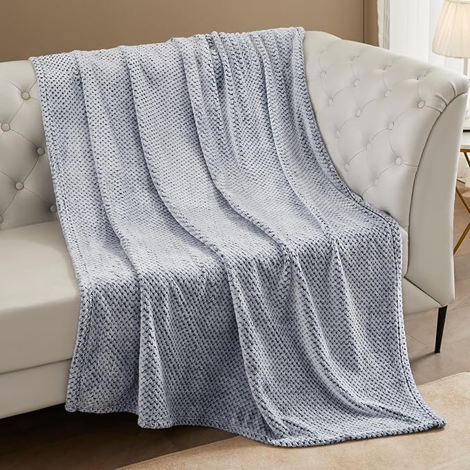Exclusivo Mezcla Fleece Bed Blanket Queen Size, Super Soft and Warm Blankets for Couch, Sofa and Bed Waffle Textured, Cozy, Fuzzy and Lightweight (Mixed Navy Blue, 90x90 Inches)