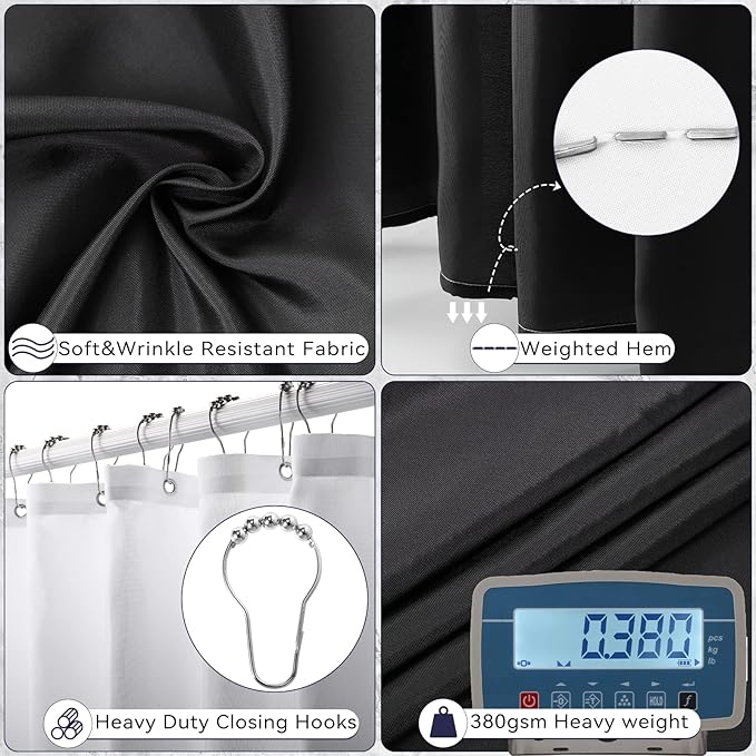XLHOMO Bathroom Accessory Set–Bathroom Set with Shower Curtain and Rugs, No Slip Bathroom Rugs Super Absorbent, Black Ombre Water-Proof Shower Curtain with Hooks,Black Bathroom Sets Complete for Home