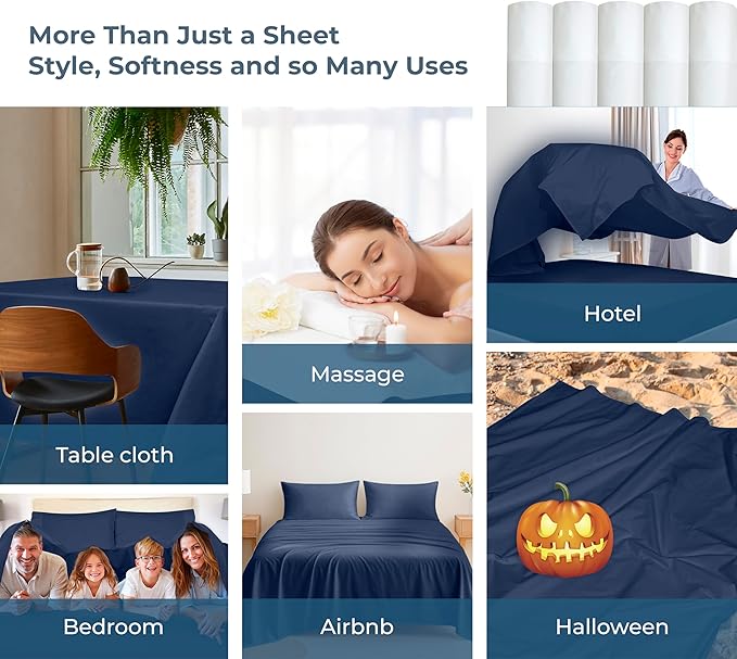 Royale Linens 100% Organic Cotton Twin XL Flat Sheet Only - Super Soft - Percale Top Sheets - Twin XL Flat Sheet Sold Separately - Breathable, Cool & Crisp Navy Sheets Only (66" x 102", Navy)