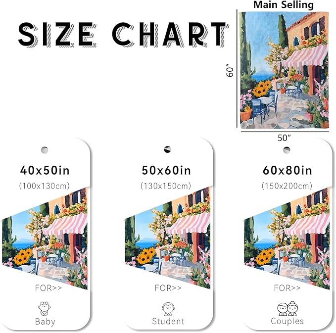 wyxdwh Beautiful Cafe Scenery Blanket, Cozy Flannel Vibrant Coastal Throw Blanket for Couch Outdoor, Plush Soft Lightweight Travel Blankets for Bed Decor and Gifts, for Women Girls Adults Kids 40"x50"