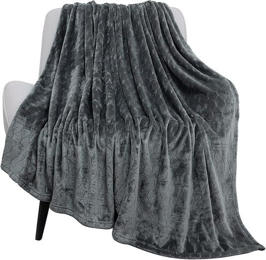 TOONOW Fleece Blanket Fuzzy Plush Throw Blanket Twin Size 60" x 80", Super Soft Fluffy Bed Blanket Geometric Pattern Comfy Microfiber Flannel Blankets for Couch, Bed, Sofa, Dark Grey