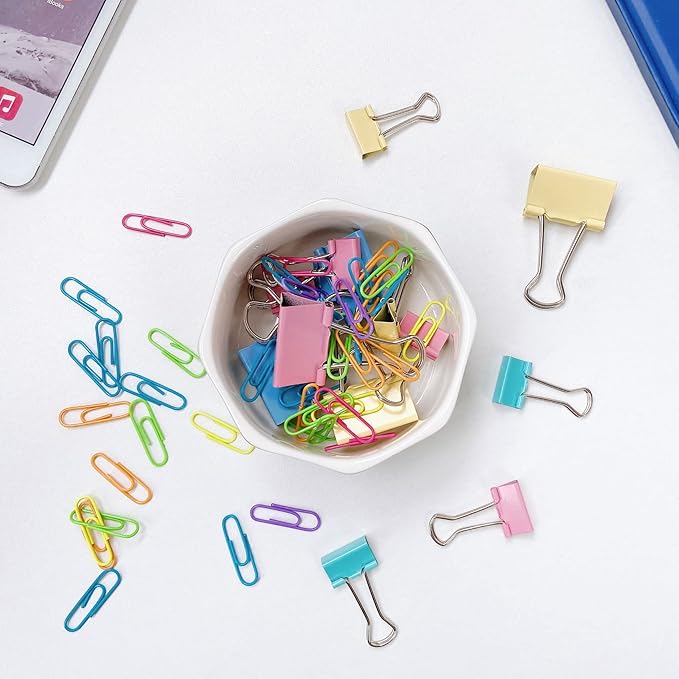 LEAZUL Ceramic Paper Clip Holder Gold Line Paper Clip Dispenser Organizer for Desk Cute Terrazzo Marble Pattern Office Binder Clip Holder Bobby Pin and Hair Clip Holder Gift for Office Blue