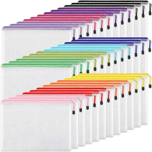 EOOUT 36pcs Pencil Pouch, Mesh Zipper Pouch Zipper Bags, 6x9 Inches Large Storage Bags for Organizing, 12 Colors Puzzle Bag Zipper File Bags for Office Supplies