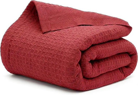Salt Earth 100% Cotton Throw Blanket, Twin, 68"X92" Waffle Throws for Home, Bedrooms, Outdoor Couch, Office Couch, Modern Cozy Bed Room Decor Blankets,Lightweight All Season Western Blanket(Red)