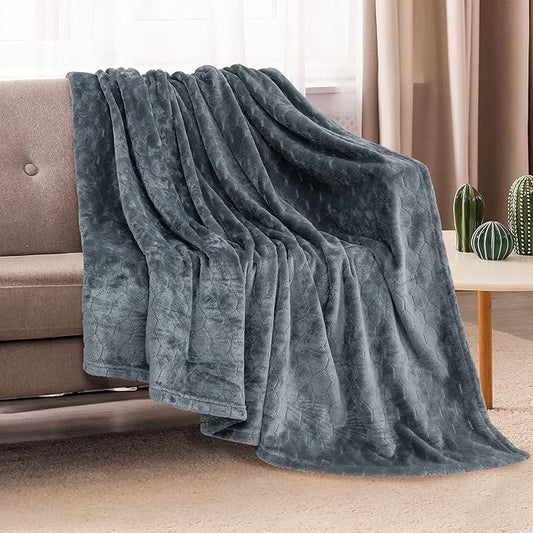 TOONOW Fleece Blanket Textured Fuzzy Plush Throw Blanket Super Soft Fluffy Bed Blanket Geometric Pattern Comfy Microfiber Flannel Blankets for Couch, Bed, Sofa (Grey Blue, Throw-50" x 60")
