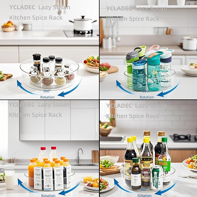 YCLADEC 3 Pack Lazy Susan 11.5" Inch Turntable Organizer for Cabinet Pantry Organizers and Storage Organization Spinning Spice Rack Bins Rotating Condiment for Countertop Kitchen Sink