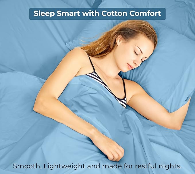 Royale Linens 100% Organic Cotton Twin Flat Sheet Only - Super Soft - Percale Top Sheets - Twin Flat Sheet Sold Separately - Breathable, Cool & Crisp Lake Blue Sheets Only (66" x 96", Lake Blue)