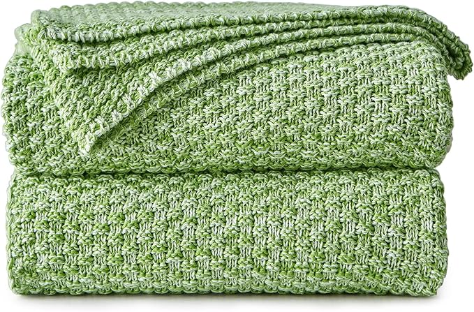 Longhui bedding Green Knitted Throw Blanket for Couch, Soft, Cozy Machine Washable 100% Cotton Sofa Knit Blankets, Heavy 4.0lb Weight, 60 x 80 Inches, Grass Green