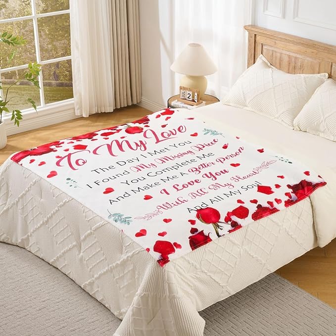 Romantic “to My Love” Throw Blanket – Soft Cozy Flannel Love Blanket for Her, Wife & Girlfriend – Perfect Valentines Day, Christmas, Anniversary, Birthday Gift – 50 x 60 Inch