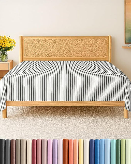 Twin Size Flat Sheet - Hotel Quality Top Flat Bed Sheet Only - Ultra-Soft, Comfy, Breathable & Cooling - Fade & Wrinkle Free - Easy-Care, Stain and Shrink Resistant Bedding - Oeko-Tex - Grey Stripes
