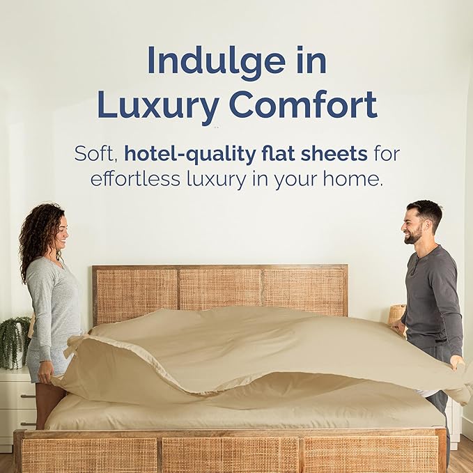 Twin XL Size Flat Sheet - Hotel Quality Top Flat Bed Sheet Only - Ultra-Soft, Breathable & Cooling - Fade & Wrinkle Free - Easy-Care, Stain & Shrink Resistant Bedding - Easy-Fit and Oeko-Tex - Beige