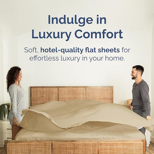 Full Size Flat Sheet - Hotel Quality Top Flat Bed Sheet Only - Ultra-Soft, Comfy, Breathable & Cooling - Fade & Wrinkle Free - Easy-Care, Stain & Shrink Resistant Bedding - Easy-Fit & Oeko-Tex - Beige