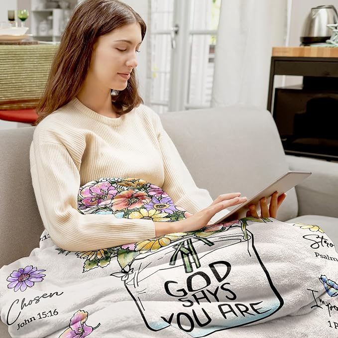 Christian Gifts for Women, Christian Blanket with Flowers, Birthday Gifts for Women, Religious Gifts for Sister, Mother in Law, Daughter, Mom, Siseter in Law, Soft Throw Blankets 50''x 60''