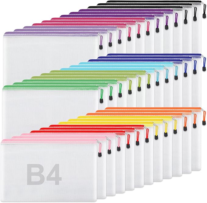 EOOUT 36pcs Mesh Zipper Pouches for Organizing, Zipper Bags, 16x11 Inches Large Puzzle Bags, 12 Colors Storage Bag Zipper File Bags for Office Supplies