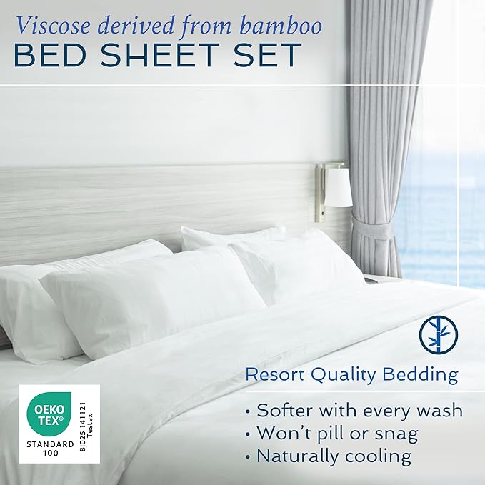 Hotel Sheets Direct 3 Piece Bed Sheet Set Twin Size, 100% Viscose Derived from Bamboo Sheets Set with 1 Pillowcase, Cooling & Breathable Luxury Bedding, Moisture-Wicking & Silky Soft Texture, Gray