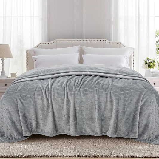 TOONOW Fleece Bed Blanket King Size 90x108 inches, Super Soft Fluffy Fuzzy Plush Blanket Geometric Pattern Cozy Microfiber Flannel Blankets for Couch, Bed, Sofa, Light Grey