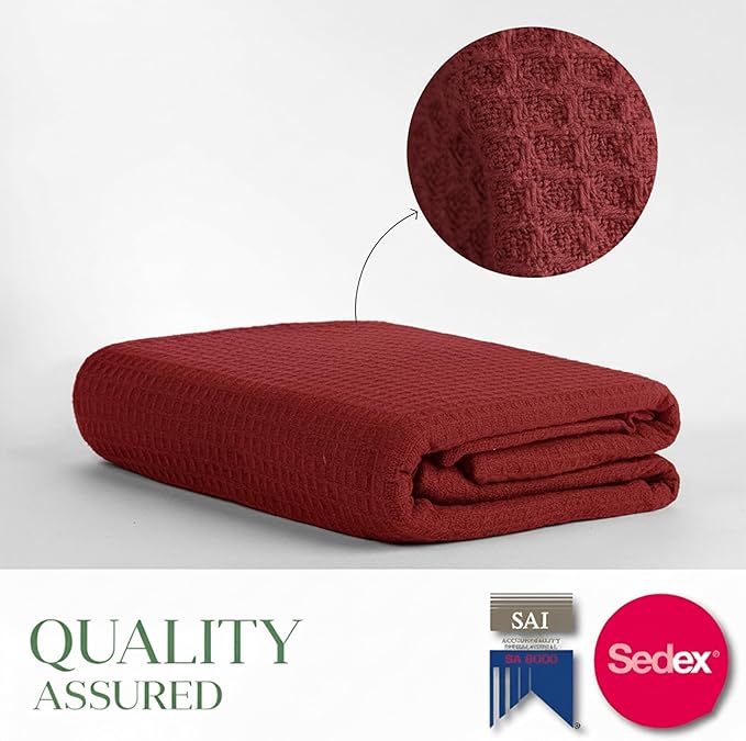 Salt Earth 100% Cotton Throw Blanket, Twin, 68"X92" Waffle Throws for Home, Bedrooms, Outdoor Couch, Office Couch, Modern Cozy Bed Room Decor Blankets,Lightweight All Season Western Blanket(Red)