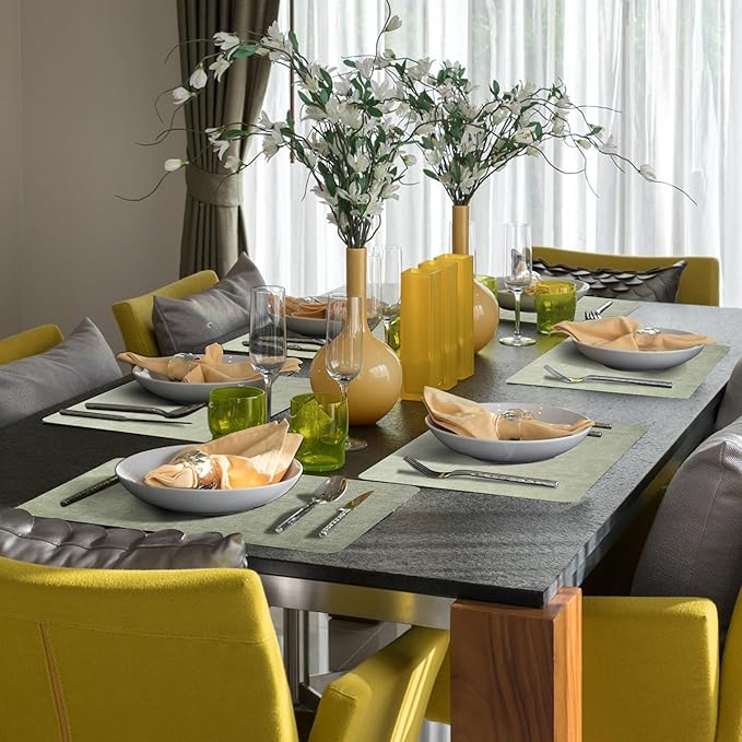 Maxpearl Faux Leather Placemats Set of 8 – Waterproof, Wipe Clean, Heat Resistant, Non-Slip Dining Table Mats for Indoor & Outdoor Use, 17”×12”, Sage Green