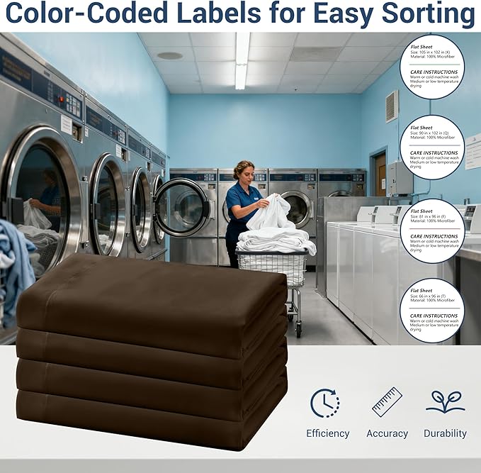 Bulk Twin Flat Sheets Only, 6 Pack Quick Sort Top Bed Sheet, Color-Coded Label Threads, Wrinkle-Free Shrinkage Durable Microfiber Hotel Motel Airb&bs Essentials for Hosts (66"x96",Brown)