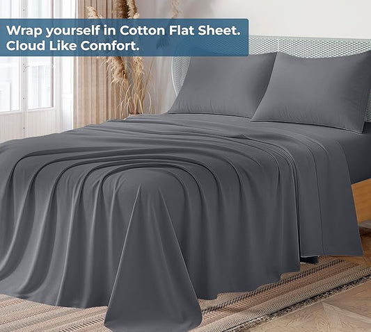 Royale Linens 100% Organic Cotton King Flat Sheet Only - Super Soft - Percale Top Sheets - King Flat Sheet Sold Separately - Breathable, Cool & Crisp Grey Sheets Only (105" x 102", Grey)