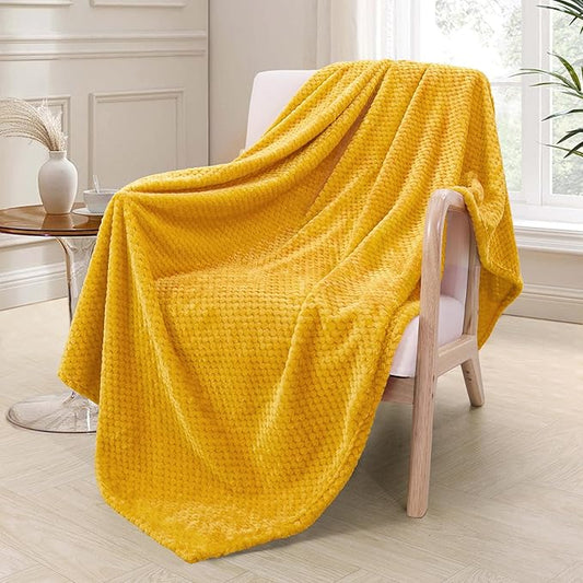 Exclusivo Mezcla Fleece Throw Blanket Extra Large, Super Soft and Warm Blankets for Couch, Sofa and Bed Waffle Textured, Cozy, Fuzzy and Lightweight (Mustard Yellow, 50x70 Inches)