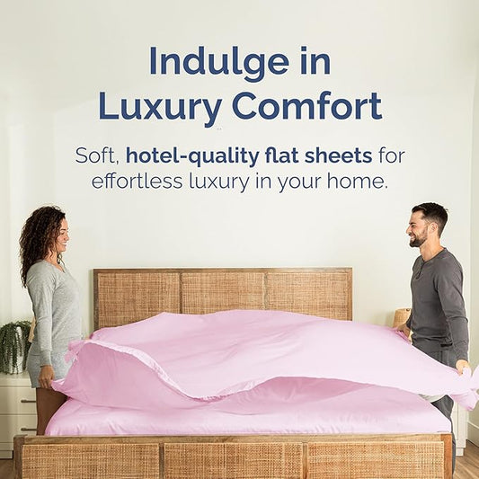 Full Size Flat Sheet - Hotel Quality Top Flat Bed Sheet Only - Ultra-Soft, Breathable & Cooling - Fade & Wrinkle Free - Easy-Care, Stain & Shrink Resistant Bedding - Easy-Fit & Oeko-Tex - Light Pink