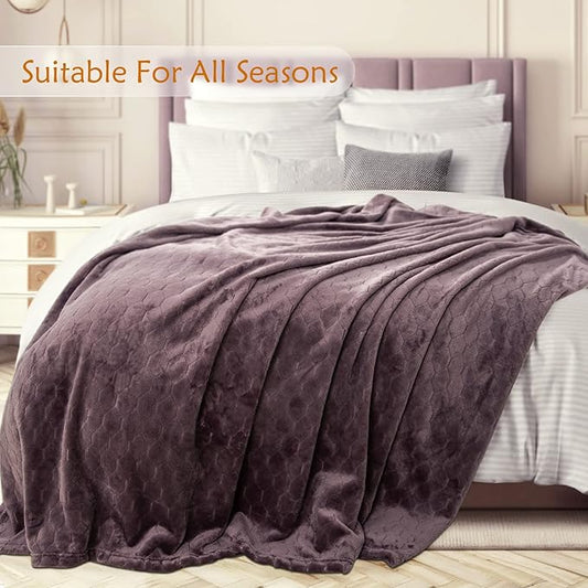 TOONOW Fleece Bed Blanket King Size 90x108 inches, Super Soft Fluffy Fuzzy Plush Blanket Geometric Pattern Cozy Microfiber Flannel Blankets for Couch, Bed, Sofa, Purple