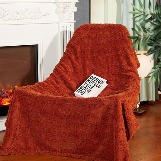 BYKOSY Jacquard Boho Fleece Throw Blanket-Cozy Fluffy Soft Lightweight Fuzzy Fall Blanket for Sofa, Couch, Bed, Chair & Car, Gifts for Teen Girls, Women & Men, Home and Dorm Decor, Rust Red, 50" x 70"