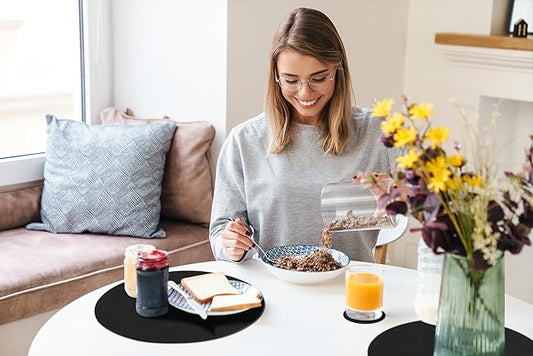 homing Round Faux Leather Placemat and Coaster 4 Packs, Washable Heat Resistant Dining Place Mats, Wipeable Double-Sided Table Mats for Indoor and Outdoor, Diameter 13 and 3.93 inch, Black