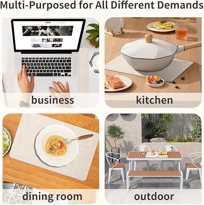 Maxpearl Faux Leather Placemats Set of 8 – Waterproof, Wipe Clean, Heat Resistant, Non-Slip Dining Table Mats for Indoor & Outdoor Use, 17”×12”, Beige