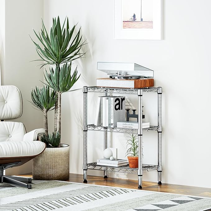 M MZG 750 lbs 3 Tier Shelf Metal Storage Shelves Wire Rack Closet Organizers with PP Board for Garage Kitchen Bathroom Laundry Chrome 11.8" D x 21.7" W x 28.6" H