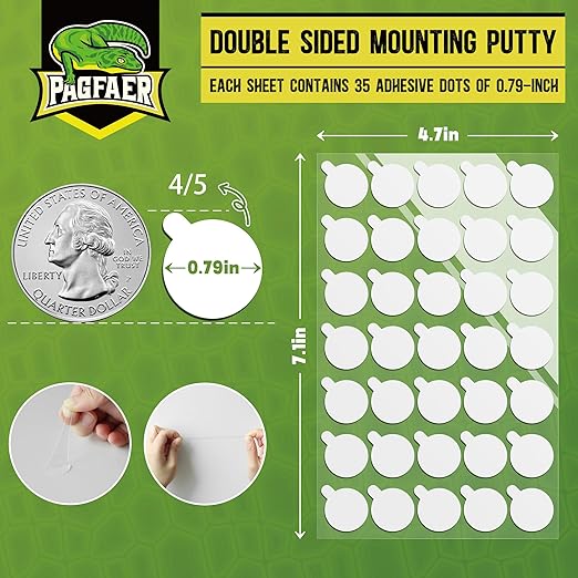 PAGFAER 280 Pcs Double Sided Adhesive Dots, 0.79" Clear Removable Sticky Adhesive Mounting Putty, Waterproof No Residue Dots Adhesive Putty for Poster Picture Festival Decoration Museum