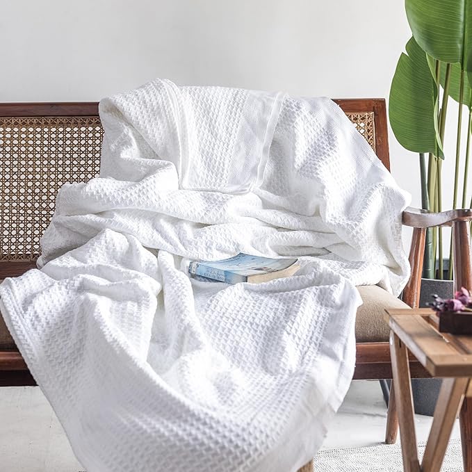 Salt Earth 100% Cotton Throw Blanket, King, 106"X92" Waffle Throws for Home, Bedrooms, Outdoor & Office Couch, Modern & Cozy Bed Room Decor Blankets,Lightweight All Season Western Blanket(White)