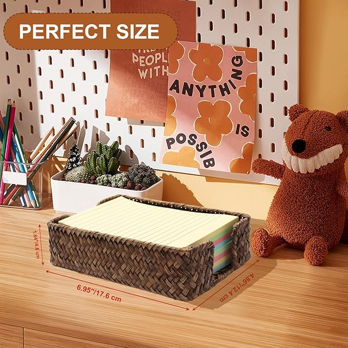 Shonmogar 4 x 6 Inch Sticky Note Holder,Seagrass Post It Note Dispenser,Woven Sticky Note Dispenser,Farmhouse Style Post It Holder for Home Office Desk Decor,Coffee