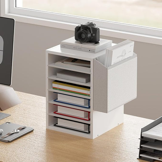 Unionly, 6 Tier Adjustable Countertop Mail Sorter, Mailboxes With Name Slots, Literature Organization Paper Storage Slot, Office Desk File Organizer, Wooden Desktop Mailbox for Classroom, White