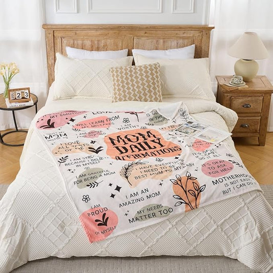 New Mom Gift Blanket 50x60 Inch – Soft Cozy Throw with Inspirational Words, Postpartum Gifts for New Mothers, Mother’s Day Birthday
